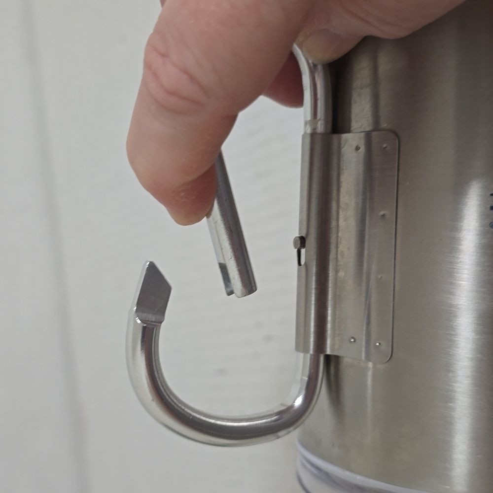 NEW Ozark Trail Silver Mug with Blue Logo and Carabiner Handle - Picture 13 of 16